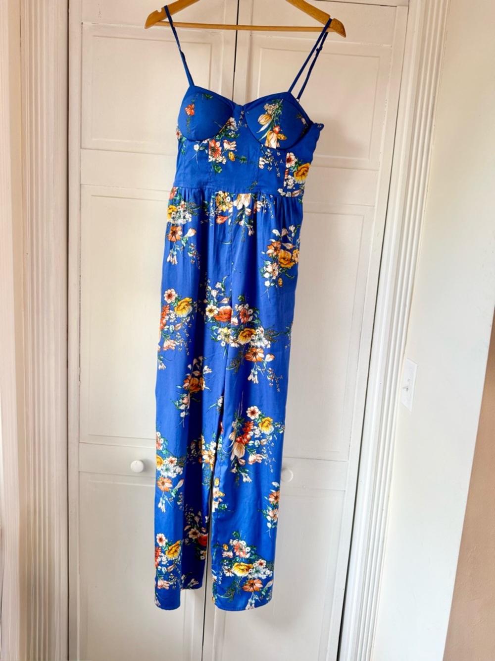 Floral Blue Spaghetti-Strap Jumpsuit
